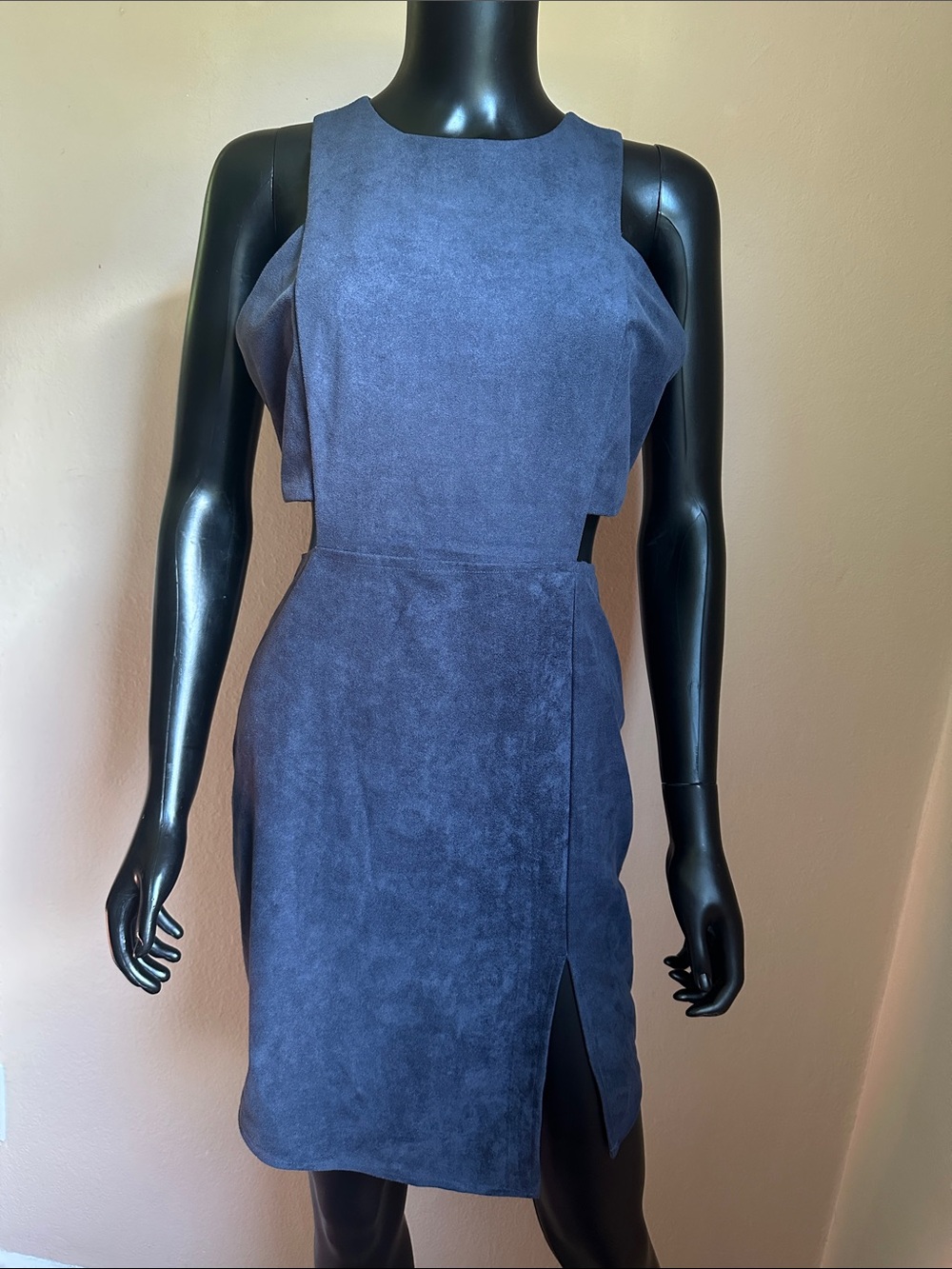 Gianni Bini Slate Navy Blue Sleeveless Suede Like Dress with Side Cutouts